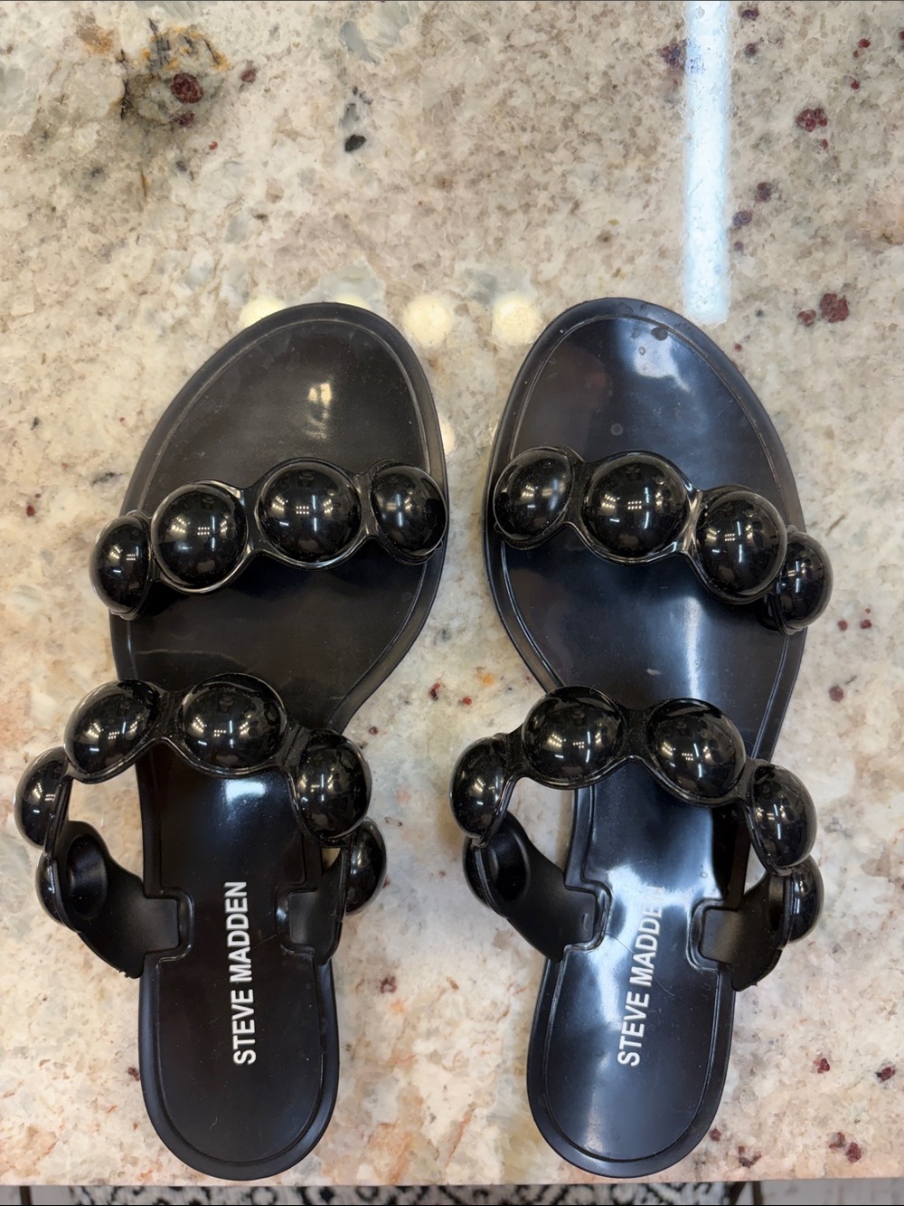 Steve Madden Black Glossy Beaded Slide Sandals